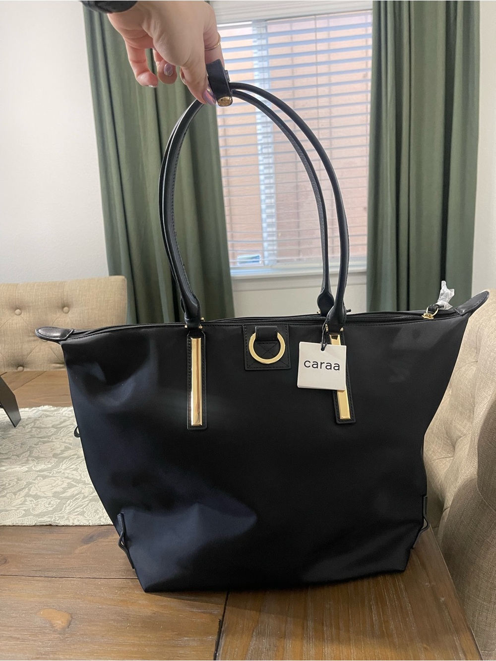 caraa Black Tote with Gold Hardware